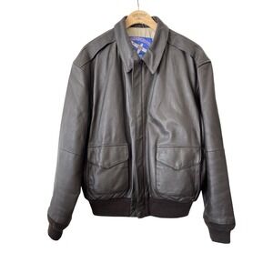 Vintage A-2 Airborne Leather Flight Bomber Jacket Brown USA Pilot‎ Mens M